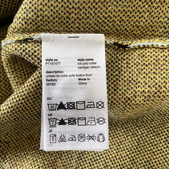 WESC short sleeve knit cardigan daisies polo collar button front blue orange M - Picture 12 of 14